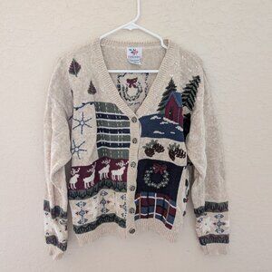 Vintage Nutcracker Christmas Knit Embroidered Sweater Cotton Ramie Size M